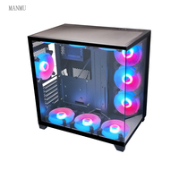 Gabinete de PC ATX de Torre Completa Negro, Directo de Fábrica MANMU, Panel Lateral de Vidrio Templado, Aleación de Aluminio, Compatible con Micro ATX, para Juegos, en Stock