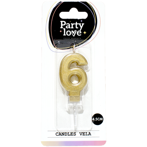 Candele d'Amore per Feste, Vela Numero 6 Dorata 4,5 Cm, Decorazione per Torte di Compleanno - Product Image 1