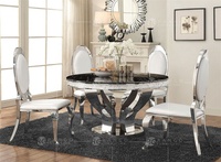 Ensemble de salle à manger avec table ronde en marbre de 120 cm et 6 chaises en cuir véritable