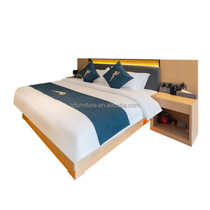 Bulk Hotel Bedroom Furniture Set <b>Soft</b> Headboard MDF Panel Wood Base <b>Bed</b> <b>Frame</b> with Nightstand For 3 Star Chain Hotel - Product Image 1