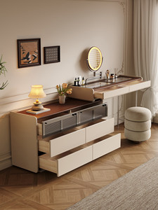 Bauhaus Solid Wood <strong>Dressing</strong> <strong>Table</strong> with Integrated Storage Cabinet, Bedroom <strong>Corner</strong> Vanity <strong>Table</strong>, Vintage-style Makeup <strong>Table</strong> - Product Image 2