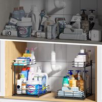 Offre Spéciale supports métalliques polyvalents réglables à 2 niveaux organisateur de stockage sous l'évier de cuisine de salle de bain avec tiroir coulissant