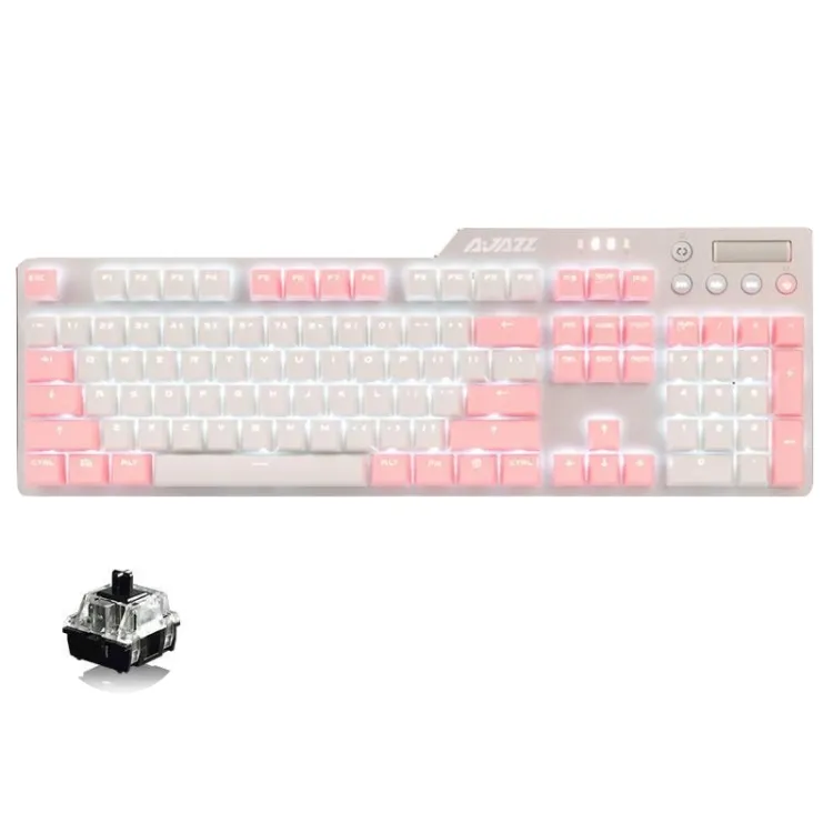 New product Ajazz AK35I 110 Keys White Light Backlight PBT Keycap Wired Mechanical Keyboard Black Shaft (Pink White)