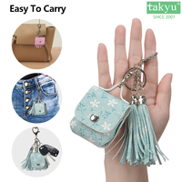 Pochette personnalisée florale en cuir PU pour écouteurs Porte-clés à breloques avec pompon Écouteurs portables Housse pour écouteurs airpods
