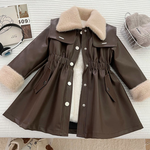 Nuevo Estilo de Invierno, Abrigo de Cuero PU con Forro Polar para Niñas, Ropa Elegante para Niñas de 80-150 cm - Product Image 5