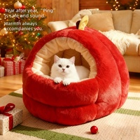 Coussin de lit pour chat de Noël, rouge festif, pour le Festival du Printemps, épais et chaud, amovible et lavable, en forme de pomme, en coton PP