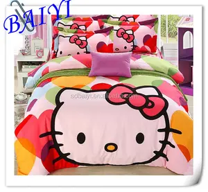 China atacado Dos Desenhos Animados folha de Cama roupa de cama home textile 100% Poliéster Olá Kitty Conjuntos de roupa de Cama