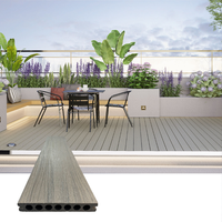 Planches de terrasse WPC co-extrudées linéaires de 18 mm, finition grain de bois, protection UV, design emboîtable, modernes, pour usage extérieur, bord de piscine, jardin, patio