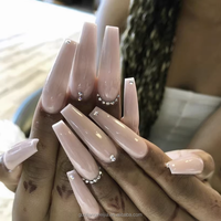 Faux ongles à presser en acrylique faits main, forme cercueil, motif ballerine pailletée, couleur personnalisable, avec colle pour application sur les doigts, pour mariage