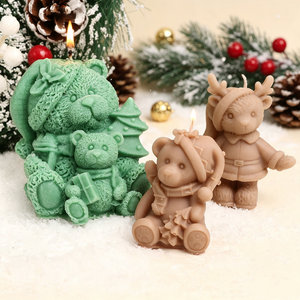 Stampo in Silicone per Candele a Forma di Orso Natalizio e Renna, Stampo 3D per Resina, Sapone e Cera a Forma di Babbo Natale, <span class=keywords><strong>Orsetto</strong></span>, Alce, <span class=keywords><strong>Decorazione</strong></span> Natalizia Fai-da-Te - Product Image 2