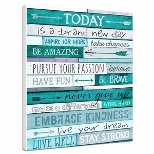 Tableau mural en toile avec citation inspirante, en bois vert sarcelle, avec message de motivation et <span class=keywords><strong>mots</strong></span> positifs, encadré, pour décoration de chambre et de bureau - Product Image 1