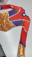Justaucorps de gymnastique pour enfants à manches longues, orange mystique, bas sublimé, en tissu nylon doux, scintillant, pour la performance, avec logo personnalisé