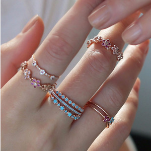 Trang Sức Mạ Vàng Hồng Nhẫn Đáng Yêu Tinh Tế Nhẫn Xếp Chồng Bộ Nhẫn Bạc Cz Dễ Thương Hình Hoa Xinh Xắn - Product Image 3