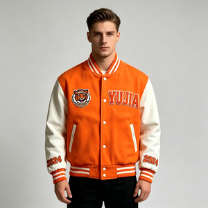 <strong>Mens</strong> Orange Varsity <strong>Jacket</strong> American College Style Chenille <strong>Letter</strong> Embroidery Cotton Blend Body Streetwear Bomber <strong>Jacket</strong> for <strong>Men</strong> - Product Image 4