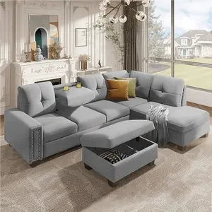 SANS Modular sofa Sectional L Shaped Couch Sofa with Ottoman for Living Room, Apartment