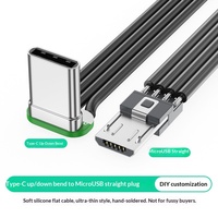 Câble plat en silicone souple Type-C Micro-USB avec conducteur en cuivre, double tête coudée, transmission 2.0 pour le transfert de données