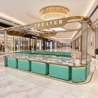 Vitrine à bijoux écologique et durable avec éclairage LED, fond en verre, finition polie pour les magasins de vente au détail de bijoux