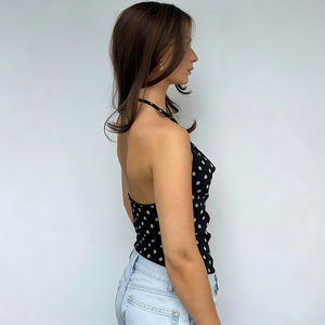 Débardeur tricoté décontracté Y2K à pois pour femme, col en V, écologique, respirant, couleur contrastante, coupe ajustée, transparent, été - Product Image 4