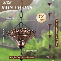 Chaîne de pluie décorative Oniya 8,5 pieds en bronze antique OEM avec 12 coupelles, résistante à la rouille, faite à la main, pour gouttière extérieure de jardin