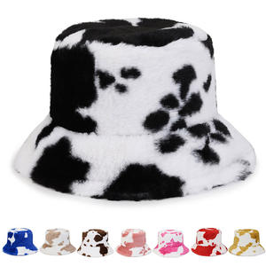 Fashion Cow Print Plush Fisherman Winter Soft Warm Casual <b>Faux</b> <b>Fur</b> Fuzzy Fluffy <b>Bucket</b> <b>Hat</b> Ski Travel Party - Product Image 2