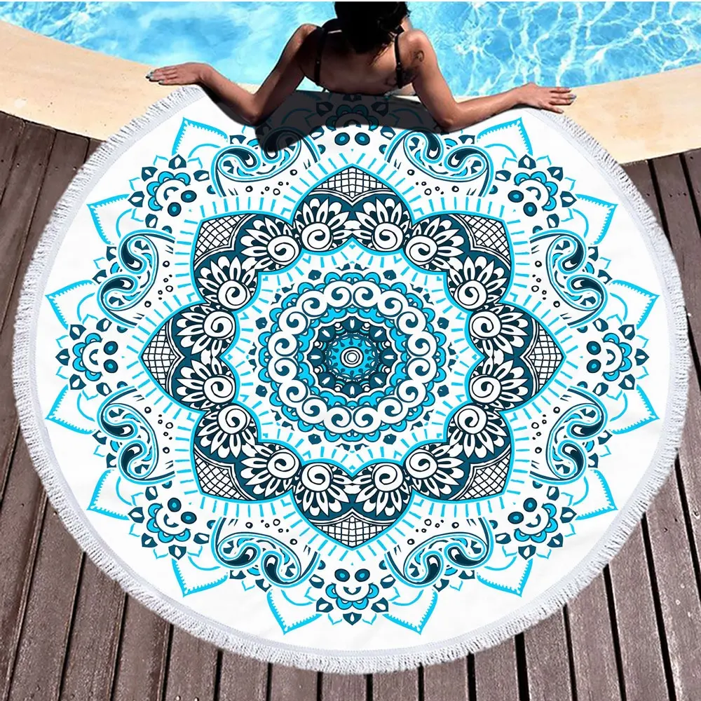 Serviette de plage ronde à motif de mandala personnalisée Serviettes de plage surdimensionnées en microfibre à séchage rapide