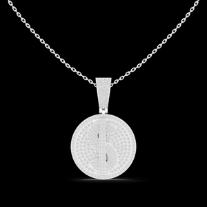 Silver Minimalist Luxury Diamond <b>Medallion</b> Pendant with Sparkling Diamonds Modern Elegant Wedding Party - Product Image 1