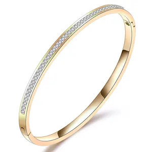 New design simple CZ crystal jewelry Pave Stainless Steel Bracelets bangles for women