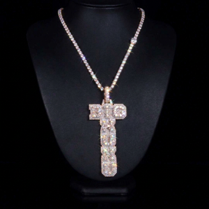 Pendentif Baguette Croix Moissanite Iced Out, Collier Chaîne Hip Hop, Bijoux Religieux Personnalisés - Product Image 1