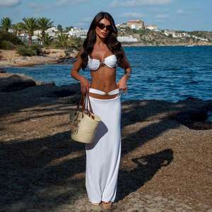 Dropshipping 3 Pieces Bikini Set Push up Sun Bikini Sexy Women Swimsuit Female Swimwear Skirt Bathing Suit Beachwear Cover Ups - Product Image 2