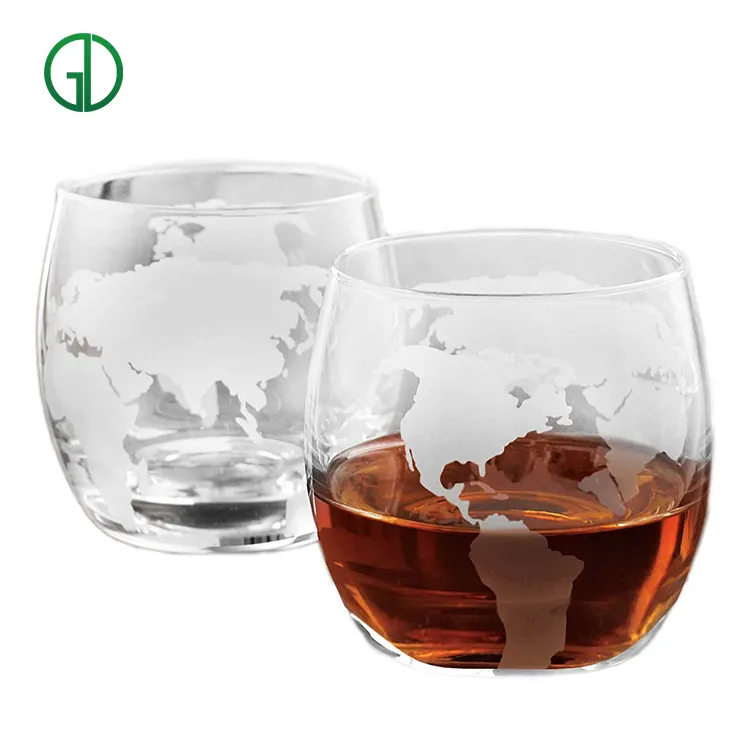 hot selling 2021 handmade frosted earth map printing whisky glass cup wine glass