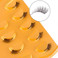5 paires de faux cils demi-œil, naturels et bouclés, à bande transparente, effet œil de chat, avec coin extérieur allongé, vente en gros