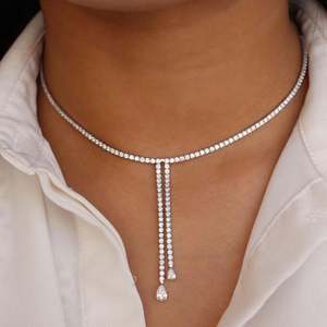 HIBRIDE luxe zircon cubique deux couches goutte d'eau collier boucle d'oreille ensemble de bijoux pour les mariées fête robe de mariée accessoires N-551 - Product Image 5