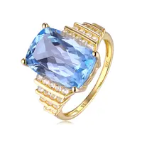 Hot Selling Anniversary Wedding 14K 18K 24K Gold Blue Gemstone Diamond Zirkoon Zirconia Ringen
