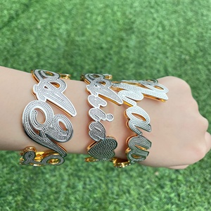 <span class=keywords><strong>Figaro</strong></span>-cadena de eslabones con textura de Color dorado, Collar personalizado de dos tonos con letras de Hip Hop, brazalete curvo con nombre personalizado en 3d - Product Image 6