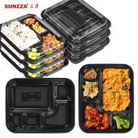 Sunzza Boîte Repas Jetable en Plastique PP Transparent, Noire, Compatible Micro-Ondes, Emballage Alimentaire à Emporter, Contenants Type Bento avec Couvercles