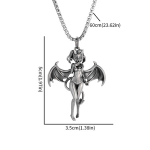 Collana in Lega Stile Angel Buddhism, Placcata Argento Anticato, con Ciondolo Unico Retrò Ali di Demone Unisex e Catena a Maglie a Farfalla - Product Image 4