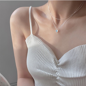 Moonstone Heart Pendant Double Layer Necklace For Women Simple Minimalist Clavicle Chain Gift Jewelry - Product Image 2