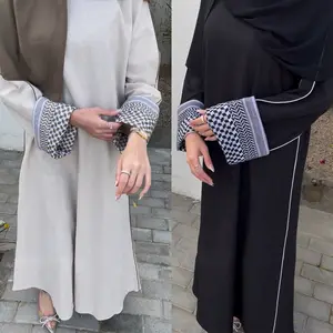 中东伊斯兰服装女装拼布优雅阿巴亚女性穆斯林服装2024迪拜特鲁克斯