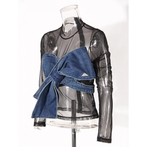 Ensemble deux pièces sexy pour <span class=keywords><strong>femme</strong></span> <span class=keywords><strong>Pure</strong></span> Desire Summer, style streetwear, avec patchwork en maille, nœud, chemise en dentelle ajustée détachable, taille <span class=keywords><strong>XS</strong></span> - Product Image 2