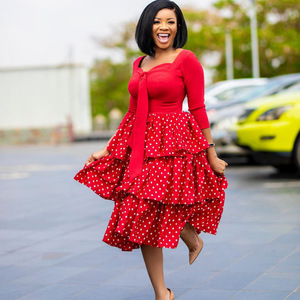 D117T European American Women's <strong>Clothing</strong> for Foreign Trade Large Size Cross-Border Slimming Wave Point African Mother Dress - Product Image 3