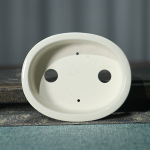 Maceta Ovalada de Cerámica para Bonsái, Pintada a Mano con Paisaje, Estilo Chino, Macetero de Porcelana Blanca - Product Image 3