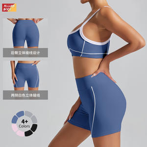 Shorts de Yoga de Cintura Alta Estilo Europeo Americano para Mujer, Sin Costuras, con Franja Lateral, de Nailon y Spandex, para Fitness y Entrenamiento - Product Image 2