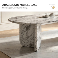 Table à manger en marbre Arabescato de luxe 170x100cm 75cm, bord sculpté arrondi, mobilier moderne de villa du Moyen-Orient
