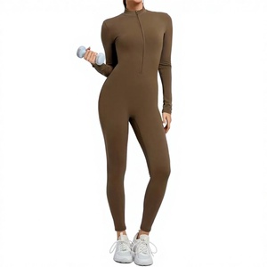 Combinaisons moulantes décontractées à manches longues pour femmes, combinaisons à col roulé mi-zippées de haute qualité pour femmes - Product Image 2