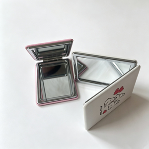 Specchio da Trucco Mini Portatile a Doppia Faccia con Borsa per il Trasporto, Colori Nero, Bianco e Rosa, per Viaggi, Personalizzabile con Logo - Product Image 6