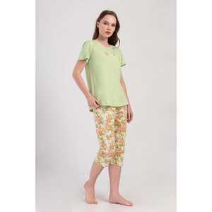 Pijama de mujer con cuello redondo y manga corta, estilo capri ovalado - Product Image 3