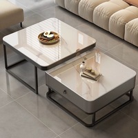 Table basse carrée moderne de luxe en marbre et bois noir, extensible avec tiroirs, pour salon, design esthétique doré
