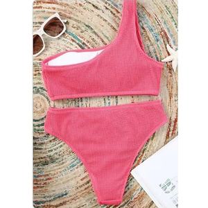 Traje de Baño Bikini de Lujo Personalizado de Mezclilla con un Hombro Descubierto y Cintura Alta, Sexy, para Mujer - Product Image 2