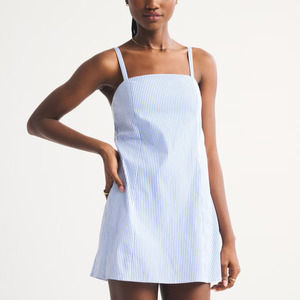 เดรสสั้นทรงเอ สไตล์วินเทจ Y2K คอเหลี่ยม สายเดี่ยว ผ้าฝ้ายลายตาราง/ลายทาง สำหรับผู้หญิง ฤดูร้อน - Product Image 5