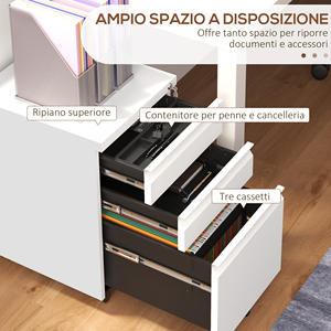 Vinsetto Gabinete Oficina 3 Cajones con Barra Ajustable y Bandeja, Acero, 37x43,5x60 cm, Blanco - Product Image 4